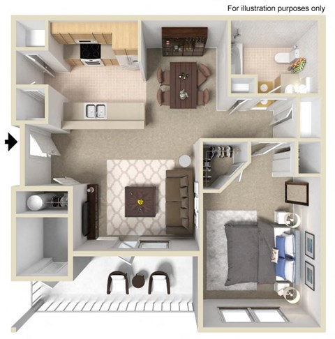 Floor plan for 1 bed, 1 bath, 780 sqft